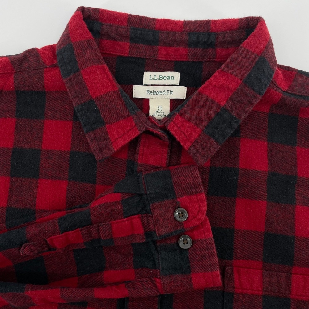 L.L Bean Flannel Shirt Women's XL Red Black Buffalo Plaid Relaxed Fit Cotton